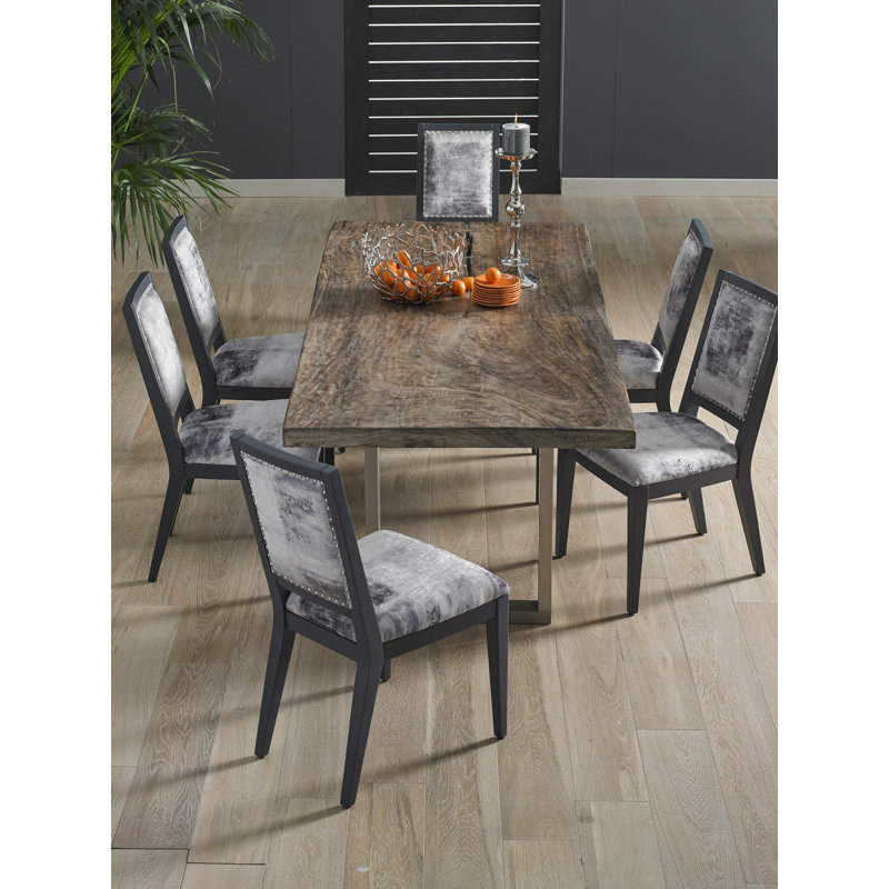 Gray and Black Upholstered Solid Wood Side Chair