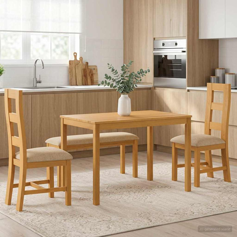 Oak Solid Wood Dining Set, Beige, Beige, Beige, Beige, 4