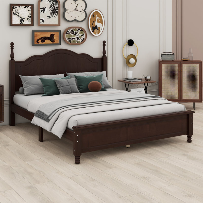 Platform Bed Frame,Retro Style Platform Bed With Wooden Slat Support, Full, Walnut
