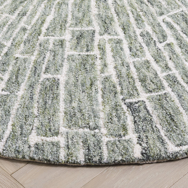 Marquee 507 Hand Tufted Wool/Cotton Starburst Rug in Light Green/Beige, Round 6'