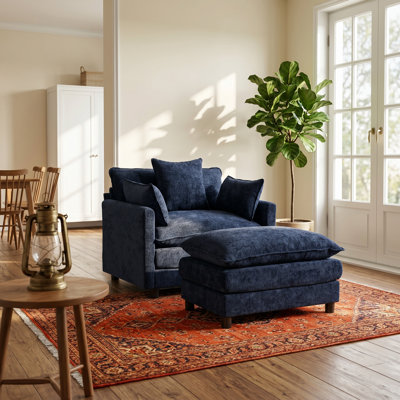 Ensemble de fauteuil club surdimensionné élégant et repose-pieds, chaise longue en tissu texturé crème