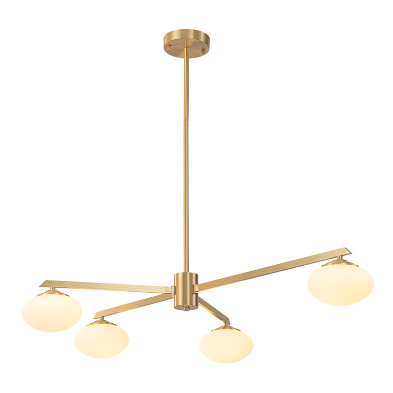 Priella Mid-century Brass Ellipse Glass Chandelier, 4-Light, 5.9" H x 37" W x 37" D