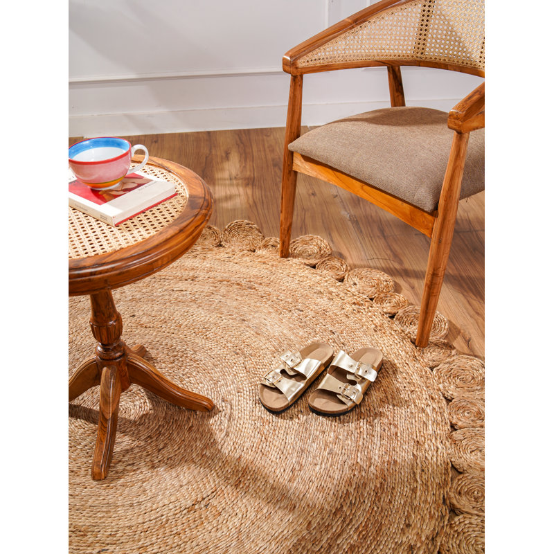 Heller Hand Woven Jute Eco-Friendly Solid Area Rugs - Round, Beige Color, Oriental Design, Low Pile, Natural Fiber, Outdoor Indoor Handmade Area Rugs for Living Room, Bed Room