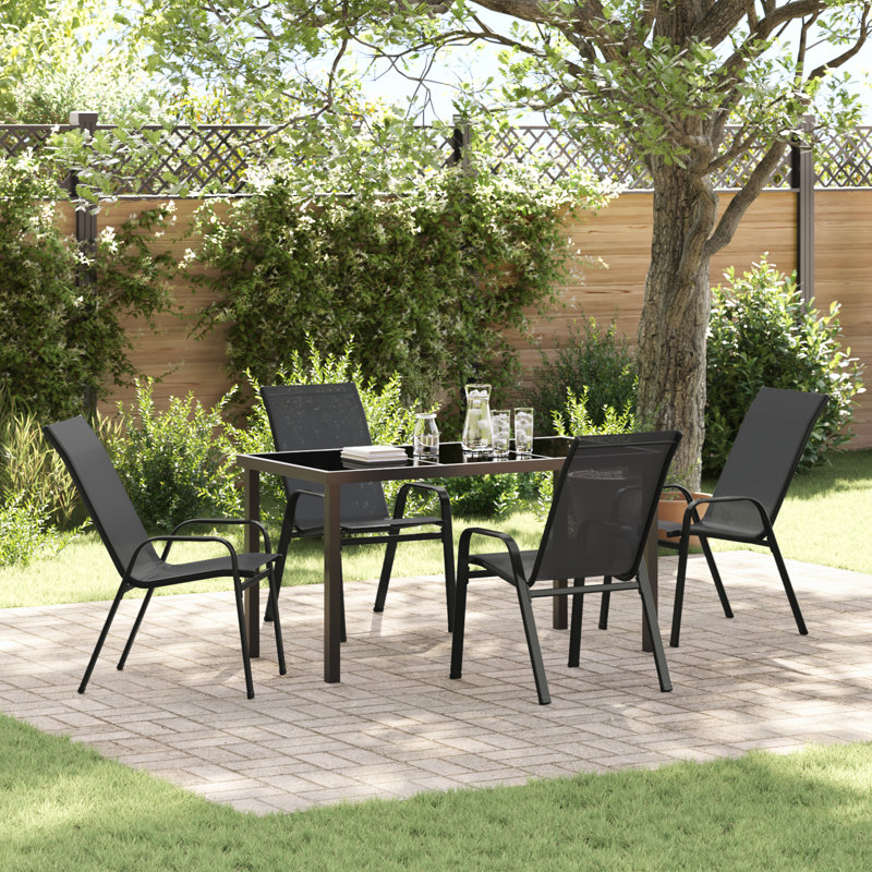  5 Piece Garden Dining Set Grey PVC-coated polyester And Steel, Black