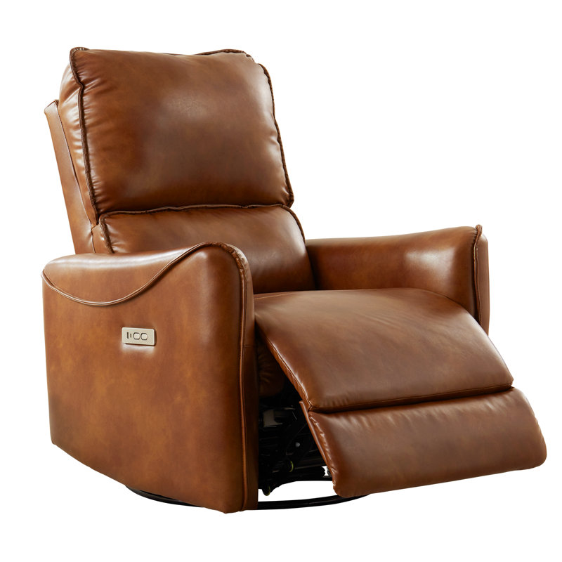 Fauteuil inclinable électrique berçant pivotant en cuir Premium Air - brun