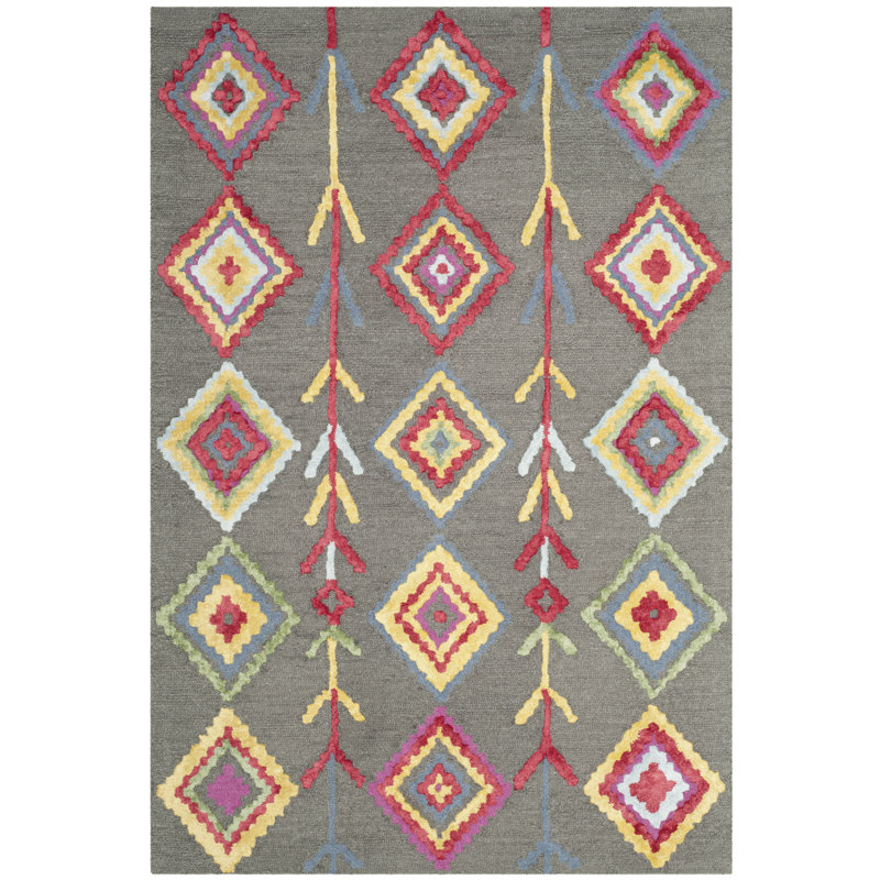 Derose Hand Tufted Wool Geometric Rug, Rectangle 5' x 8'