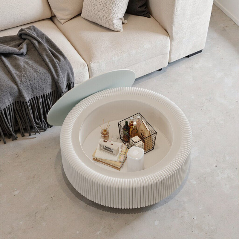 Table basse de rangement moderne avec plateau en verre trempé et design enveloppé de cuir, Blanc