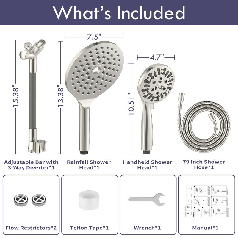 Dual Shower Heads With Handheld Spray Combo, Brushed Nickel