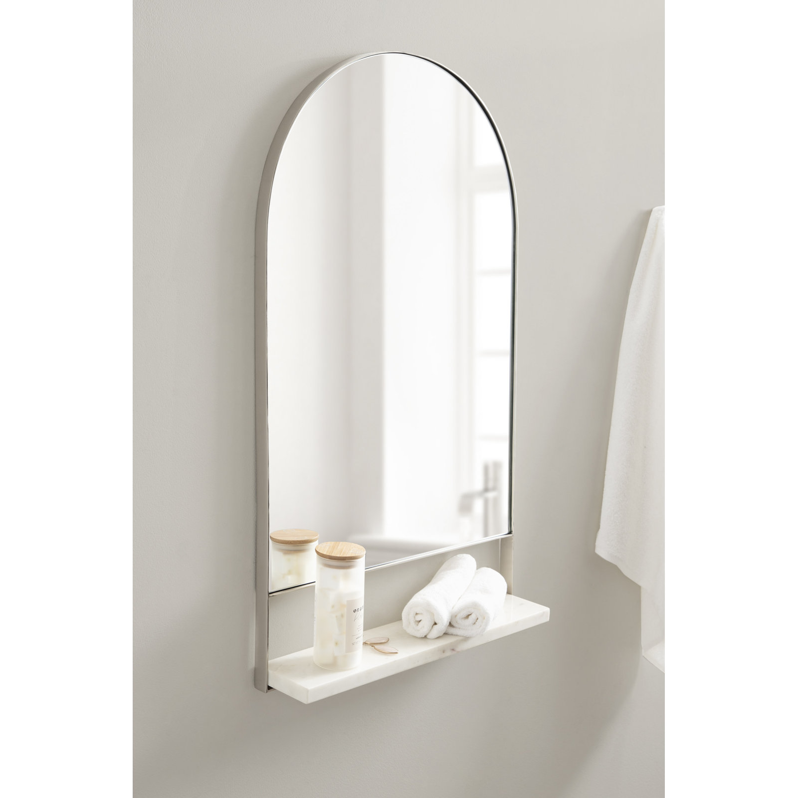 Cielo Arch Mirror with Shelves, 34" x 20", Silver