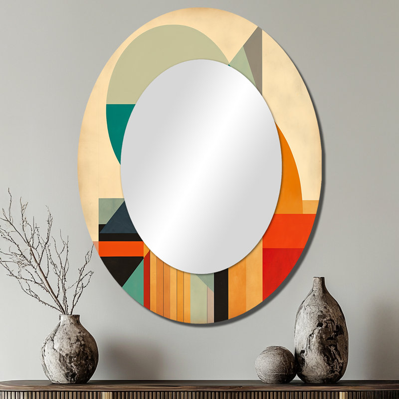 Full Moon Symphony Midcentury Abstract III - Abstract Oval Decorative Mirror On Metal, 40" x 30"