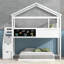 Lit superposé simple au dessus d'une chambre double avec escalier de rangement et tableau noir-1212968580