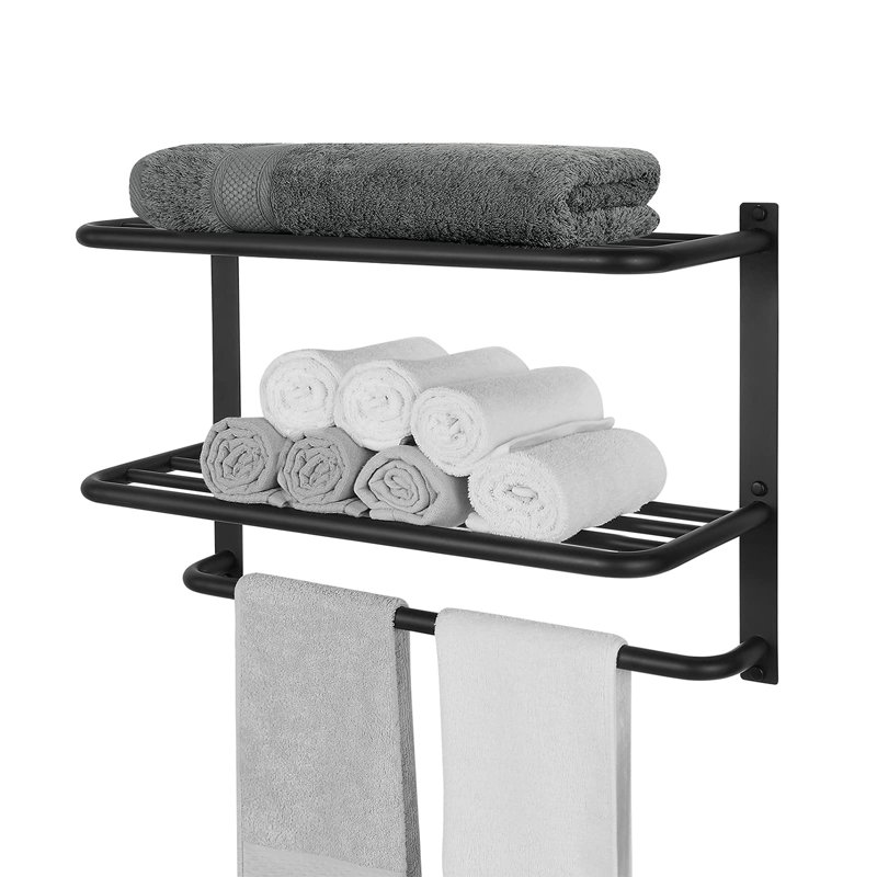 Porte-serviettes à 3 niveaux pour salle de bain, Noir, noir, noir, noir, H 15 po x L 22 po x P 7,9 po
