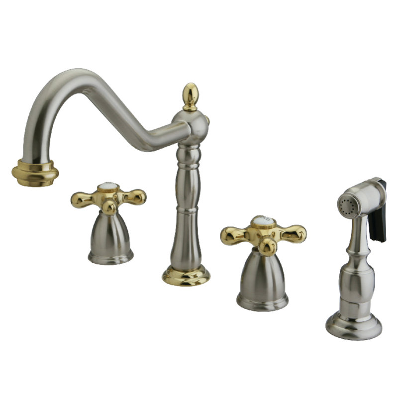 Robinet de cuisine à poignée double Kingston Brass Heritage, Nickel poli, Avec jet
