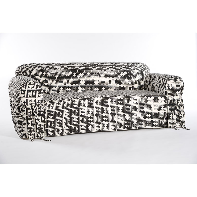 Housse pour canapé à coussins carrés/rectangulaires, Noir / coton crème, H 36 po x l 96 po x P 34 po