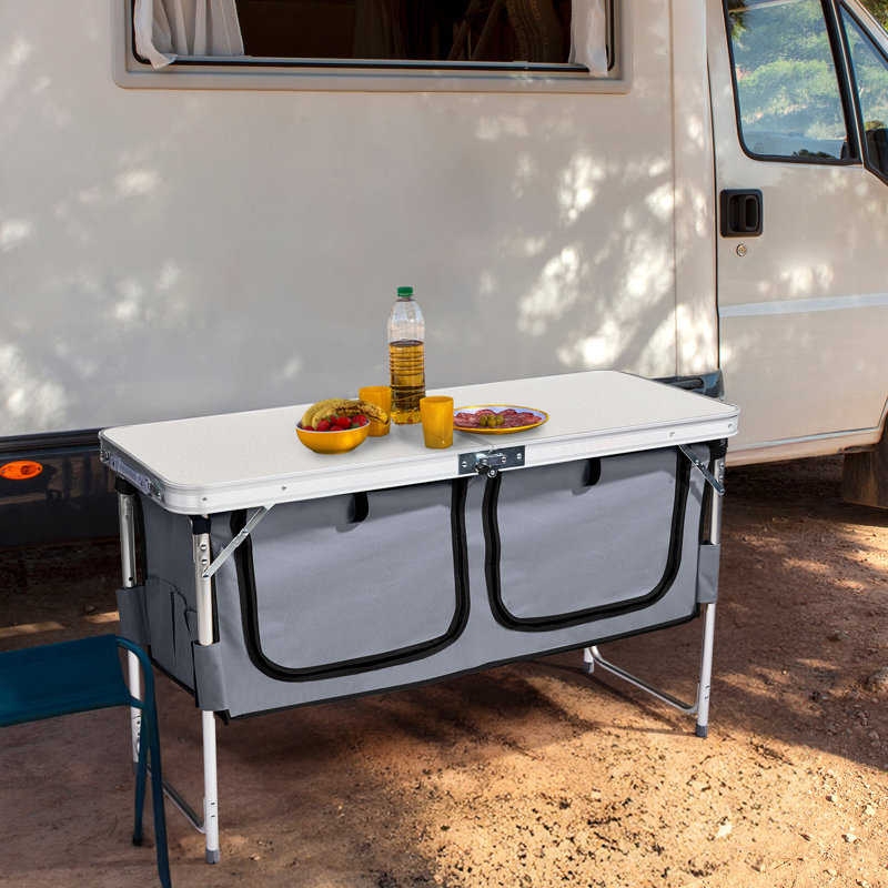 4 pi Table pliante blanche en aluminium pour patio avec sac de rangement en tissu, Blanc