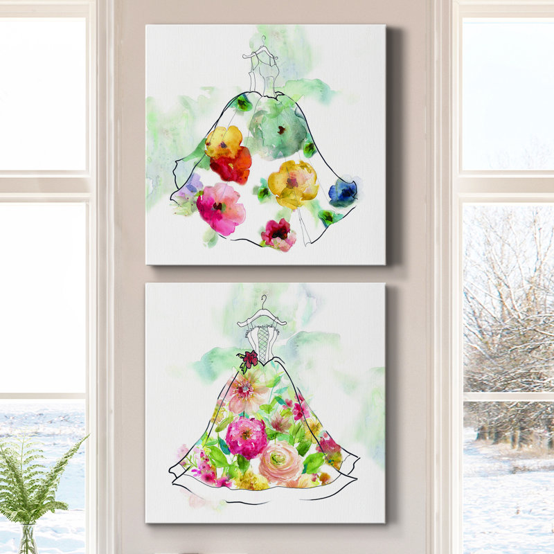 «Fashionable Florals I», ensemble de 2 peintures, H 10 po x l 20 po x P 1 po, Toile tendue