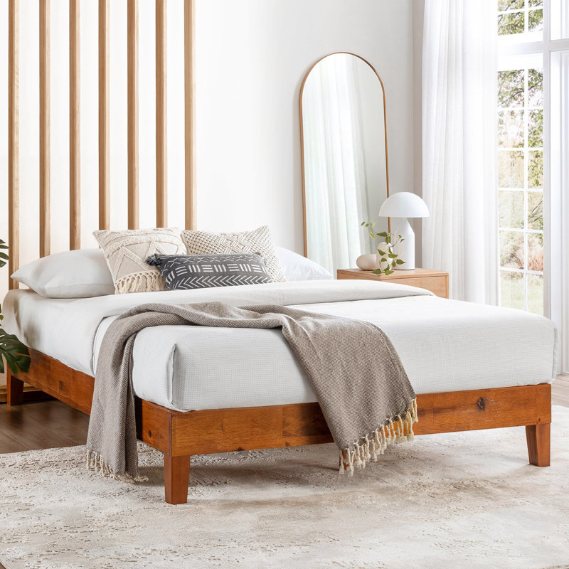 Solid Wood Platform Espresso Bed With Wooden Slats No Box Spring Needed Easy Assembly 12 Inch, Full, Brown