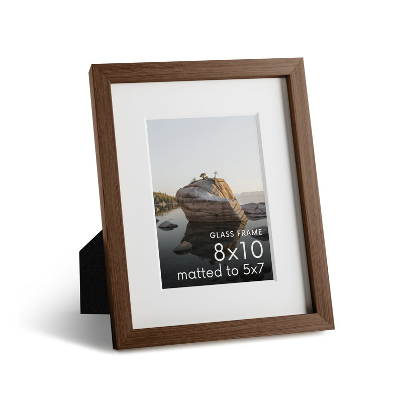 Cadre photo en bois massif avec verre, Noyer, L 8 po x H 10 po