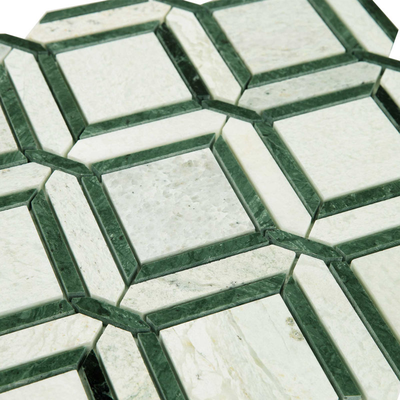 2.5" x 2.5" Marble Grid Wall & Floor Tile, Ming Green