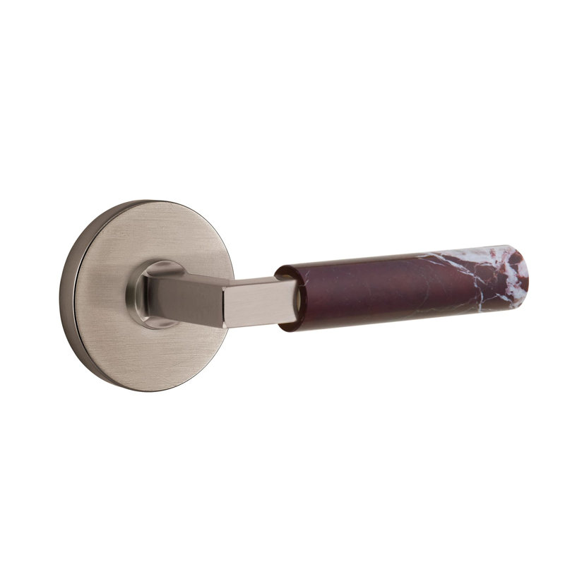 Ensemble de leviers d'intimité Emtek Select avec rosette à disque et tige carrée en L, levier en marbre Rosso Levanto droit