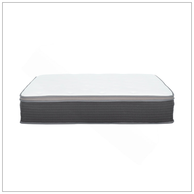 12 In. Pocket Spring Hybrid Mattress Bed In A Box, Plush Euro Top Gel Memory Foam Mattress, White/Grey
