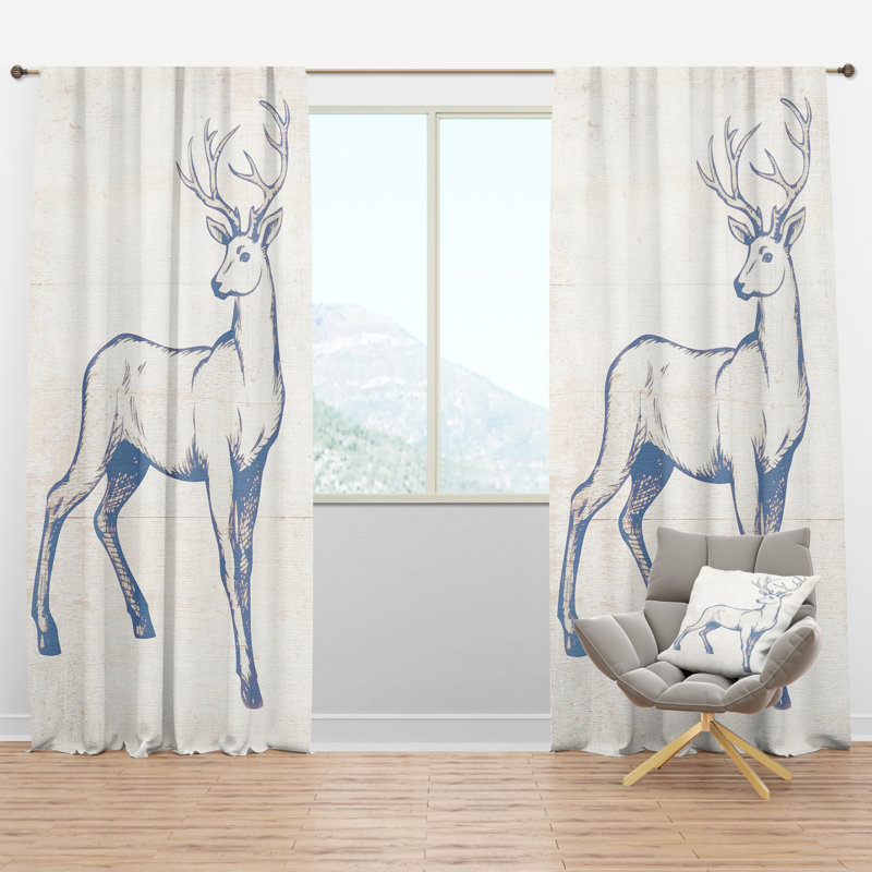 Rideau simple semi-transparent Deer Wild and Beautiful, l 52 po x L 108 po, bleu