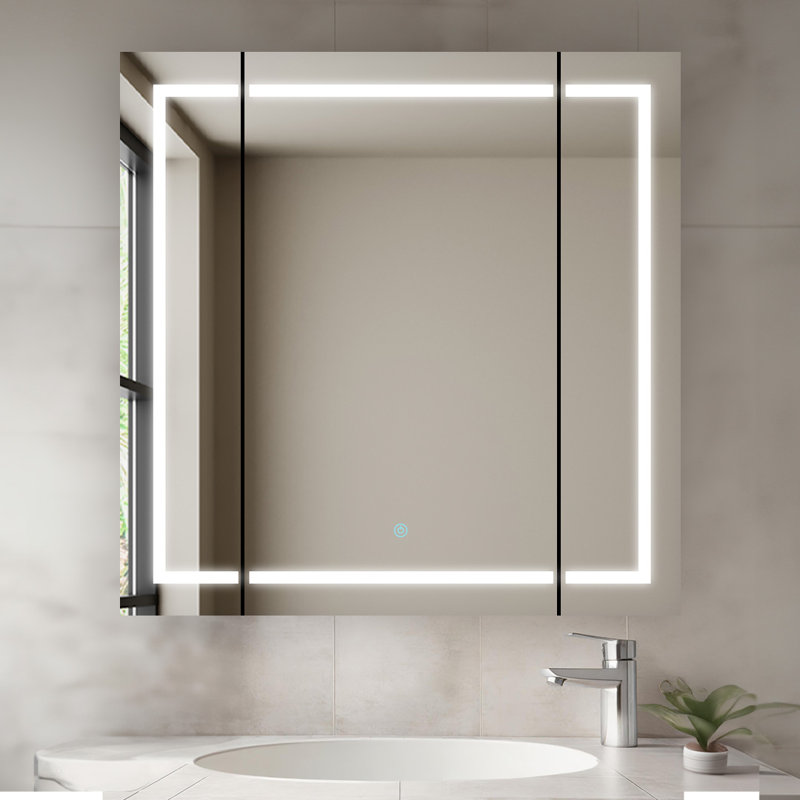 Armoire à pharmacie à DEL avec désembueur, gradateur, miroir grossissant à DEL réglable 3 x l 36 po x H 36 po x P Chalote