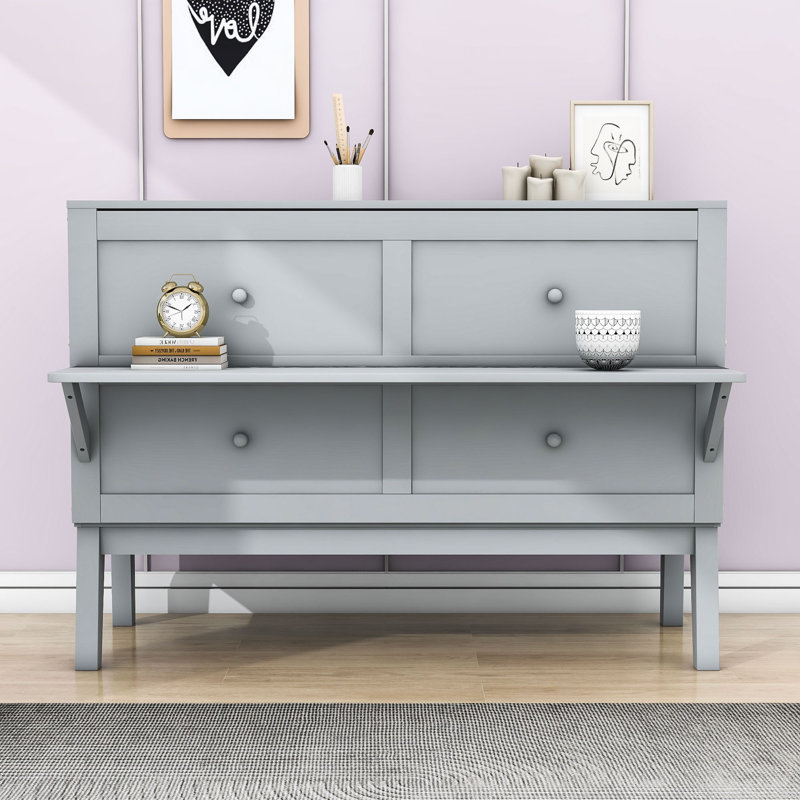 Grand lit escamotable gris avec ports USB et tablettes, lit mural en bois peu encombrant pour chambre d'amis, Grand, Gris