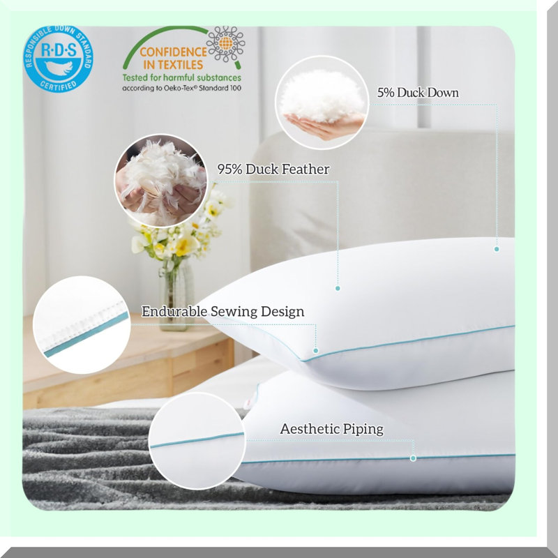 Luxury Dream Down Pillows - Queen Size 2 Pack Set for Sleeping - Premium 100% Cotton Cover - Plush Comfort & Support