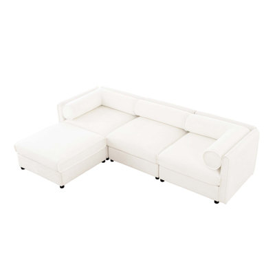 Canapé modulaire moderne en L 4 pièces avec rangement et 1 repose-pieds avec rangement