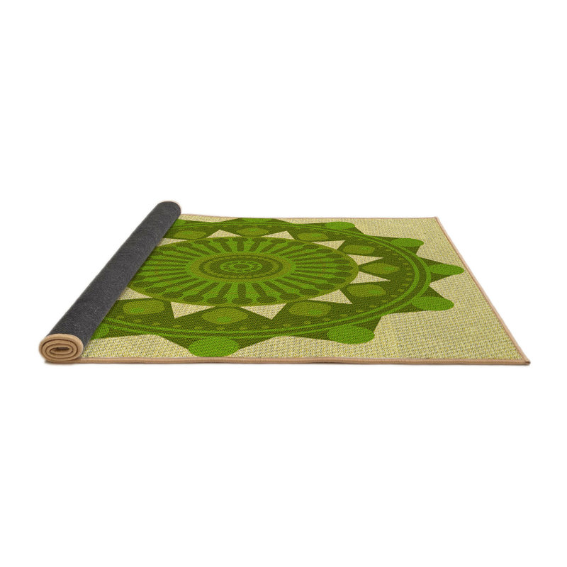 Tapis jaune/vert en laine, Rond 5 pi