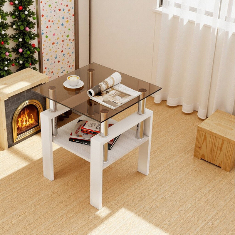 Ensemble de 2 tables de thé modernes en verre trempé avec plateau et plateau de table en MDF