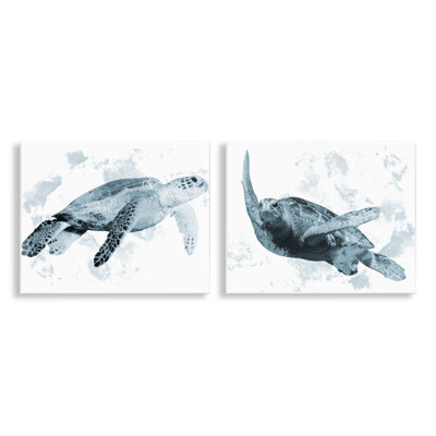 Ensemble de 2 plaques murales bleues à motif de tortue patinée, design par Marcus Prime