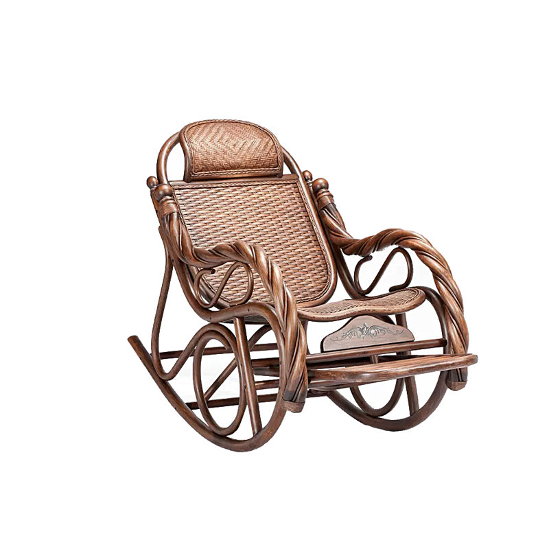 Chaise berçante fabriquée à la main en rotin avec accoudoirs en spirale