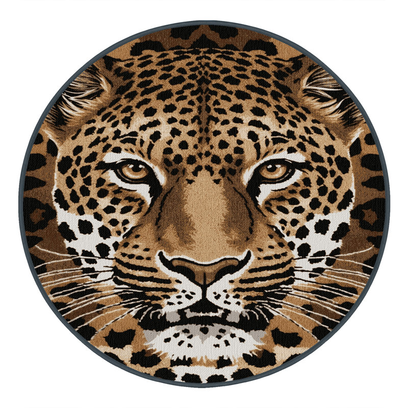 Washable Javan Leopard Big Cats Area Rug, Round 5'