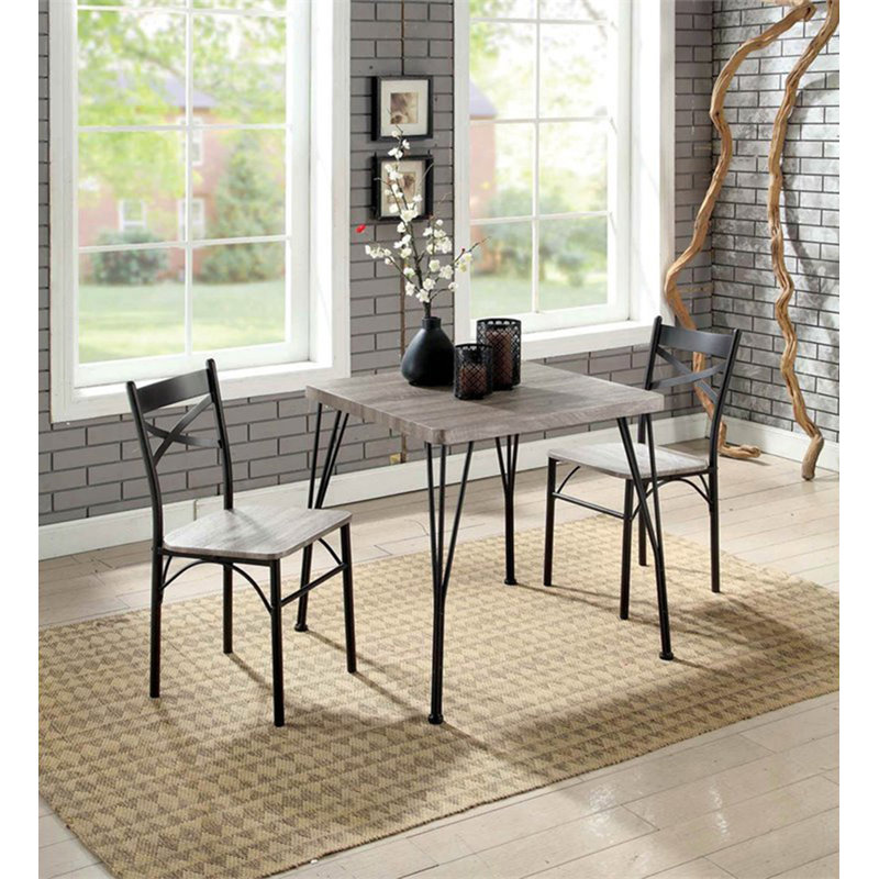 Ensemble de salle à manger Apollonia, Gris / bronze foncé, 3 pièces : 1 table, 2 chaises