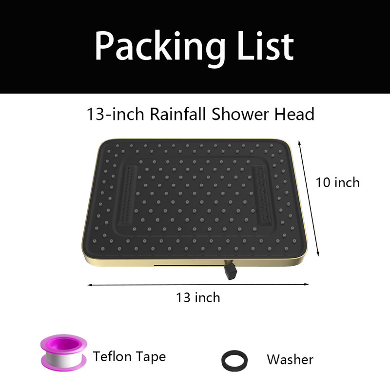 13'' High Pressure Rain Shower Head, 5 Spray Modes Shower Head With Adjustable Swivel Ball Joint, Brushed Gold