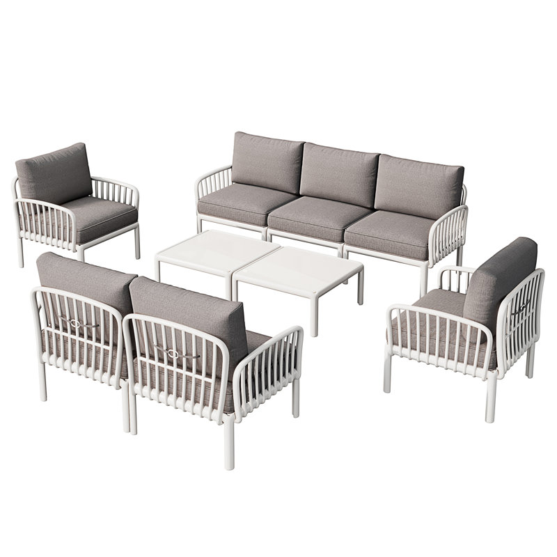 9 Piece Patio Conversation Sets, Light Gray, 9 Pieces: 2 Tables, Sofa, Loveseat, 2 Chairs, White