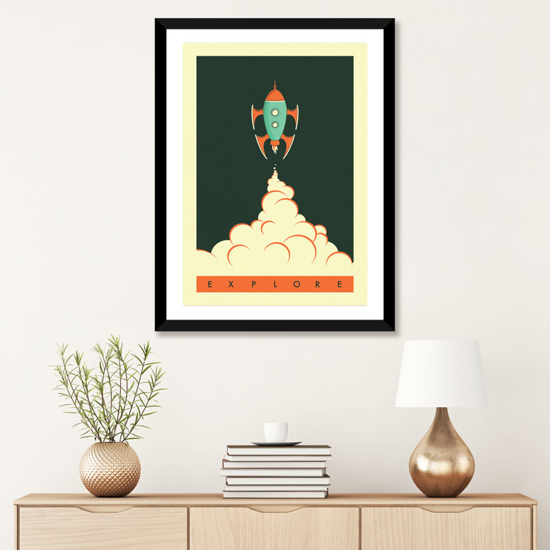 Explorez II, art encadré pour enfants, Papier encadré noir, H 24 po x l 16 po x P 1 po