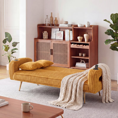 Canapé-lit droit en velours côtelé de 74,01 pouces avec coussins, réglable sur trois niveaux, conçu dans un style minimaliste, pouvant être utilisé dans les salons et les salles d'étude. Orange