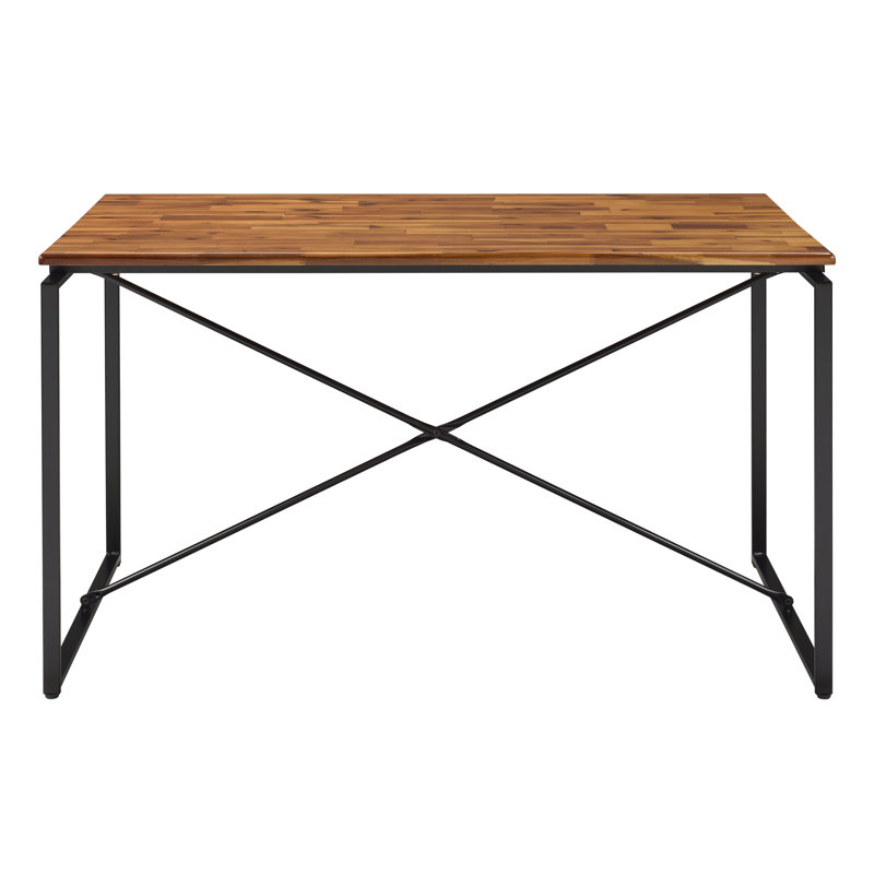 Table rectangulaire industrielle avec base de traîneau en métal et surface en bois massif, H 28 po x l 30 po x L 47 po, plateau en bois de style industriel noir avec configuration chêne, H 28 po x l 47 po L, gradation