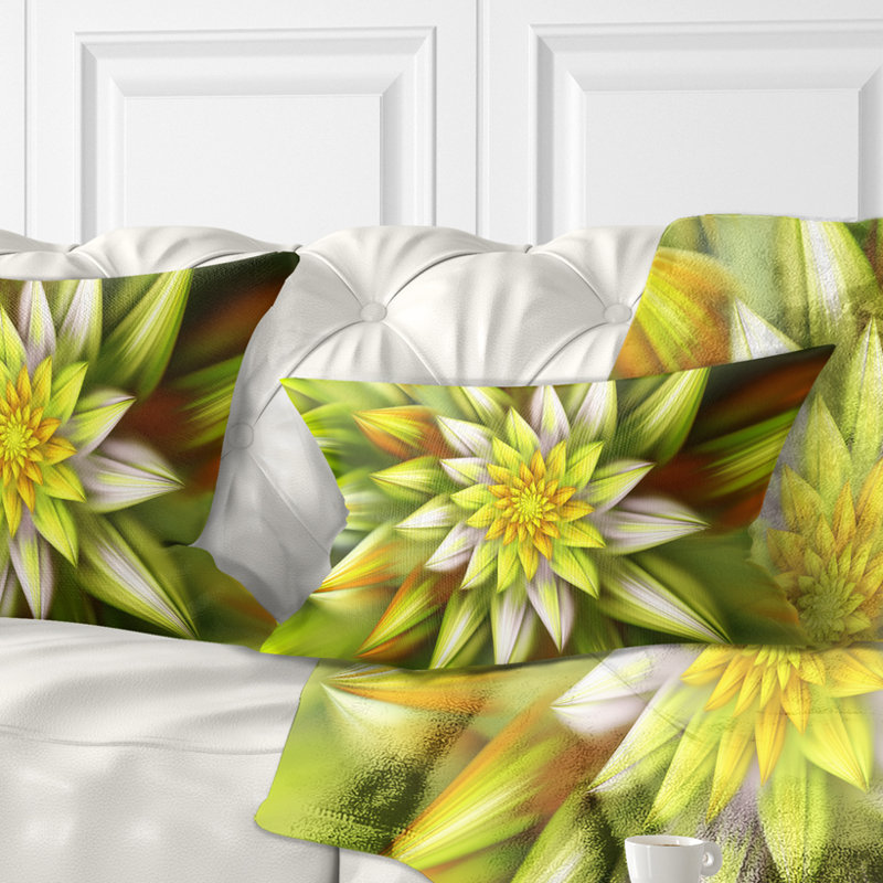 Coussin lombaire floral à fleurs fractales, Jaune