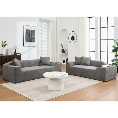 Living Room Boucle Furniture , 3 Seater And 2 With End Table, Dark Gray Comfort Option Table - Upholstered, Seater, Stylish