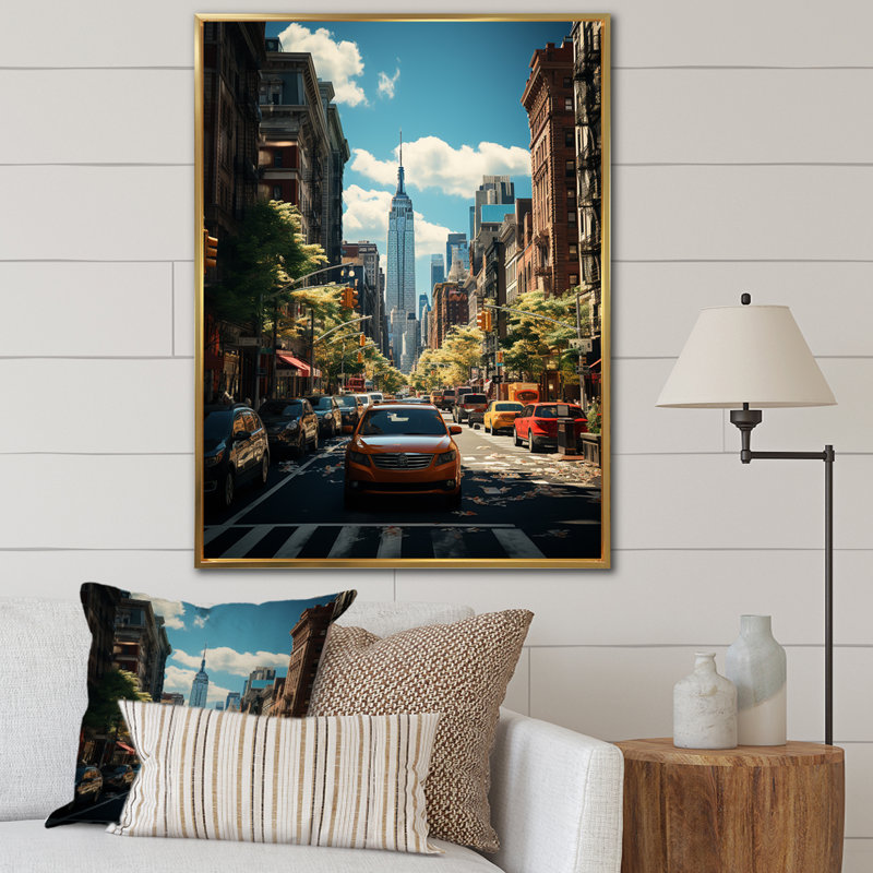New York Street Collage - Cityscapes Wall Art Prints, Cadre flottant doré, H 32 po x l 16 po x P 1 po