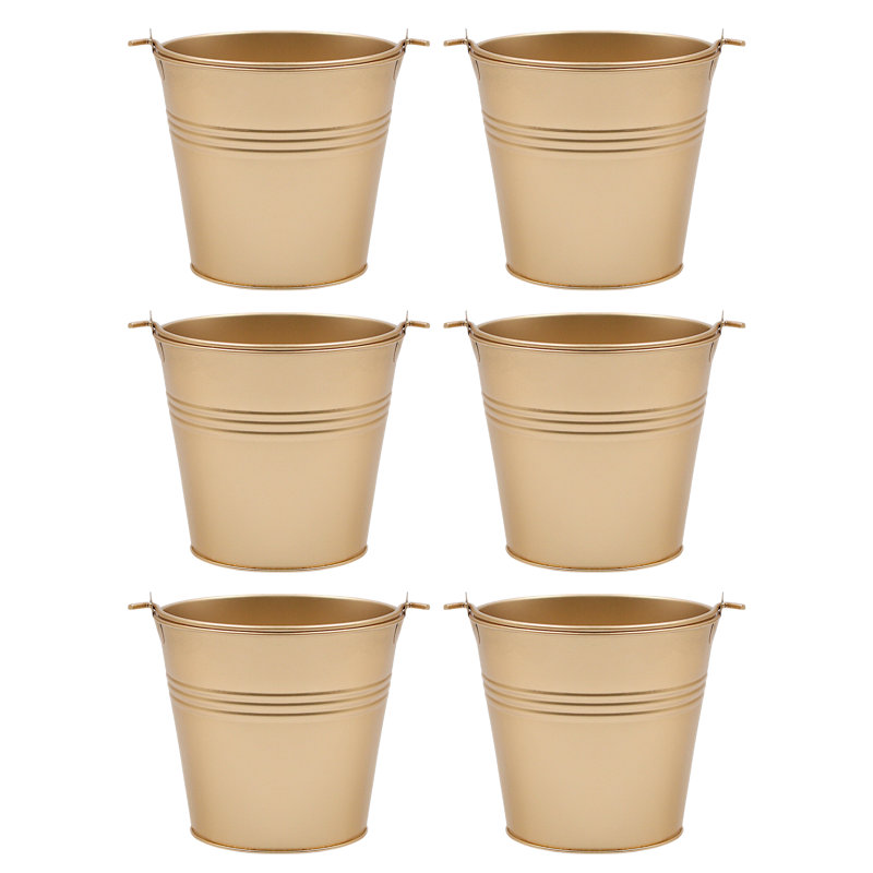Hosley Gold Metal Buckets – Set of 6 (4” Dia x 3.6” H) Mini Pails for Plants, Candles, Party Favors, Rustic Home Décor & Storage Organizer