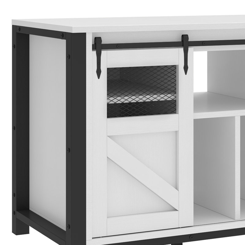 Support pour aquarium 120 gallons avec rangement, capacité de 1 100 lb, prises de courant, porte de grange, Blanc