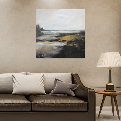 «Golden Marsh Horizon», art contemporain contemporain de paysage côtier abstrait