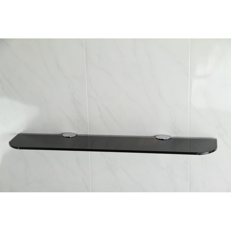 Fanni Glass Floating Shelf with Adjustable Shelves, Black, 0.6cm H x 50cm W x 10cm D