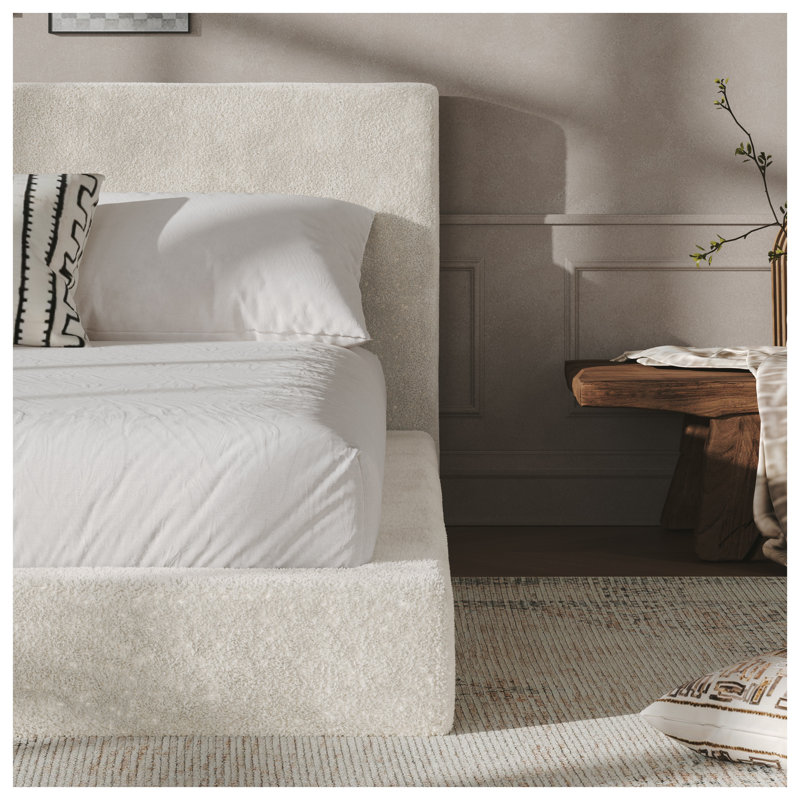 Grand lit tapissier en sherpa blanc cassé avec coussin de lit sans nuage (sans cadre intérieur inclus)