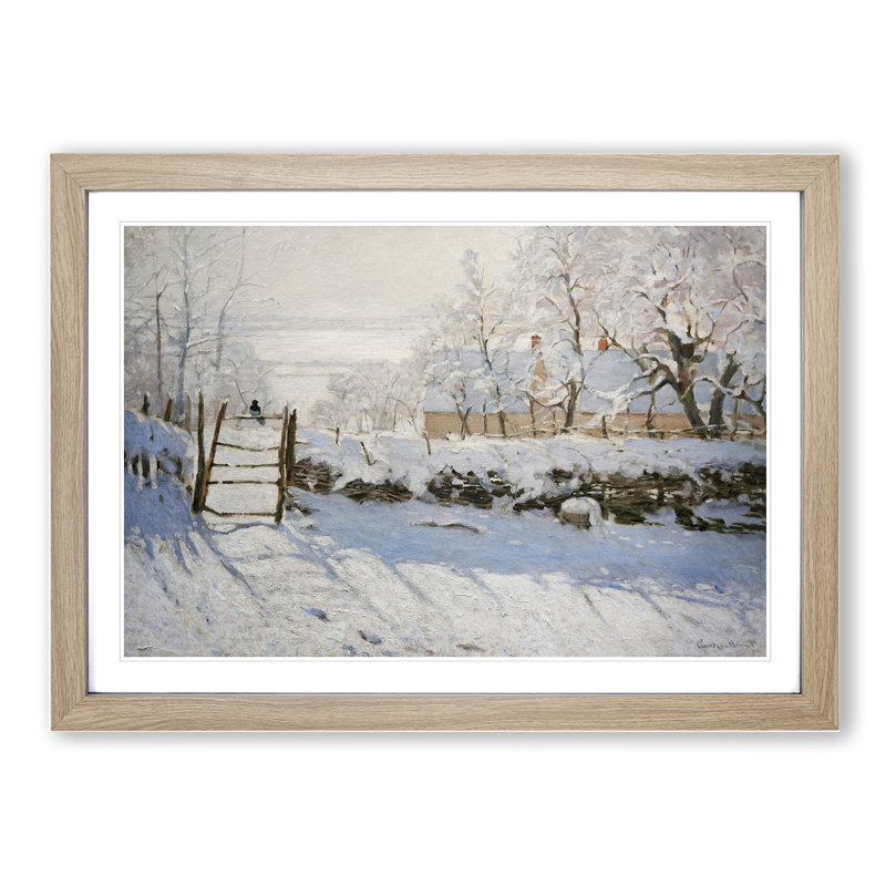 The Magpie by Claude Monet - Picture Frame Painting on MDF, Oak Framed, 48cm H x 65cm W x 2cm D